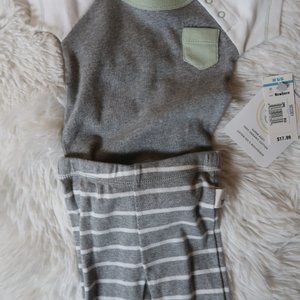NWT BURTS BEES BABY Boy Sz Newborn 2 piece Set 100% Organic Cotton